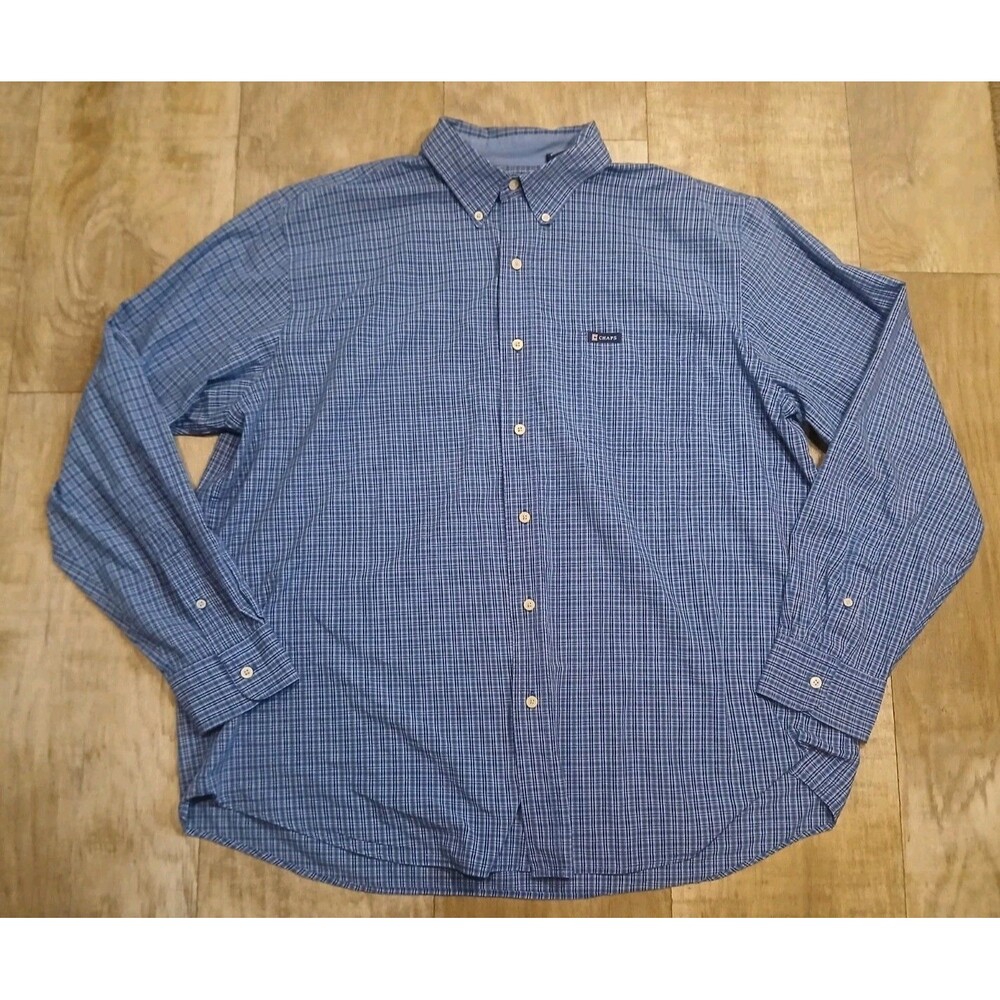 Chaps Mens 2XL XXL Easy Care Plaid Button Down Shirt Blue Long Sleeve